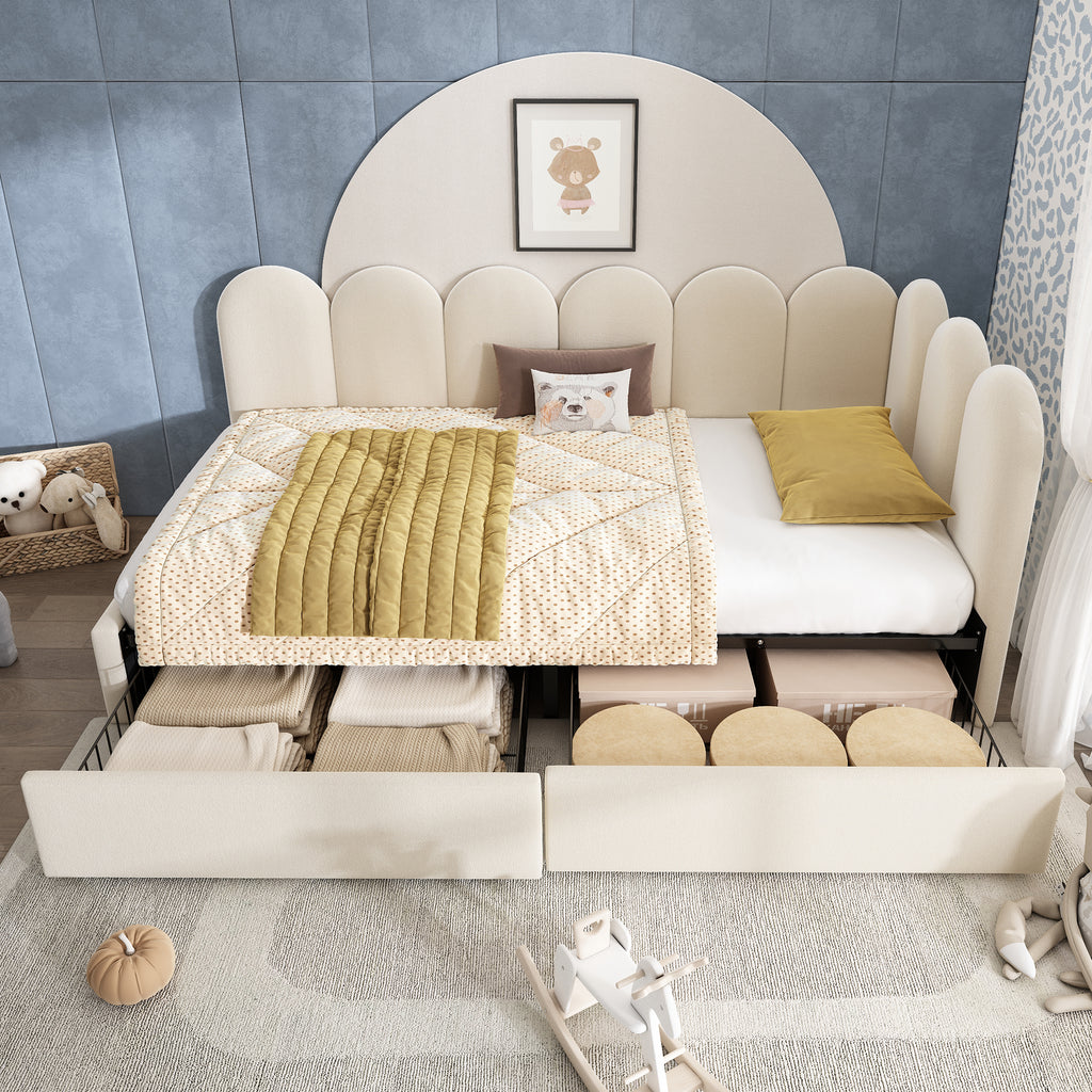 Upholstered Bed for Kids Daybed with Drawer Storage, 3FT Single Sofa Bed 90 x 190 cm, Sofa Bed for Adults and Children, Bed Frame with Slatted Frame, Velvet, Beige (No Mattress)
