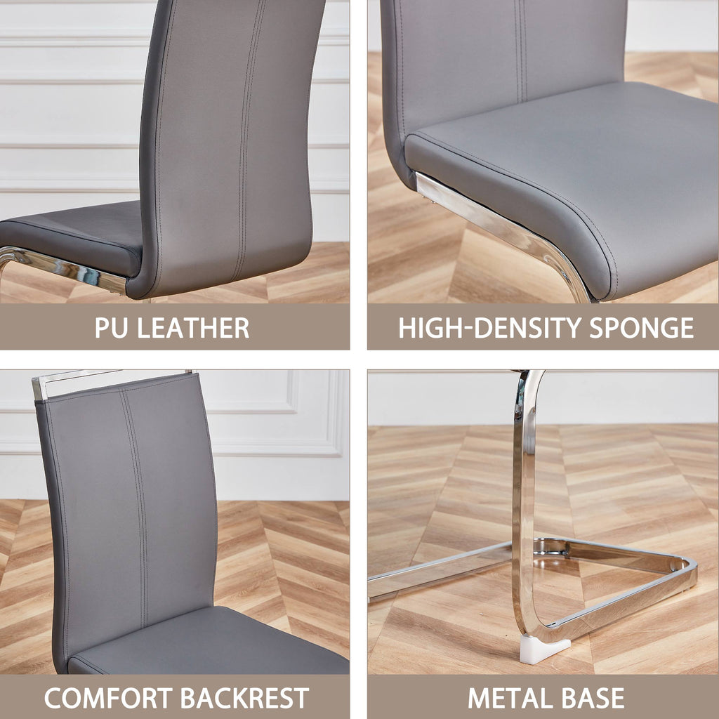 Cantilever chair, chrome-plated metal frame, can hold up to 120 kg, softly padded with imitation leather cover, gray (set, 4 pieces)