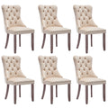 (Old SKU: PP311356AAW-6) Modern Set of 6 Upholstered Velvet Dining Chairs, Button Tufted Kitchen Lounge Chairs with Brushed Wood Legs, Riveted Trim and Knocker Ring, for Dining Room Living Room, Beige
