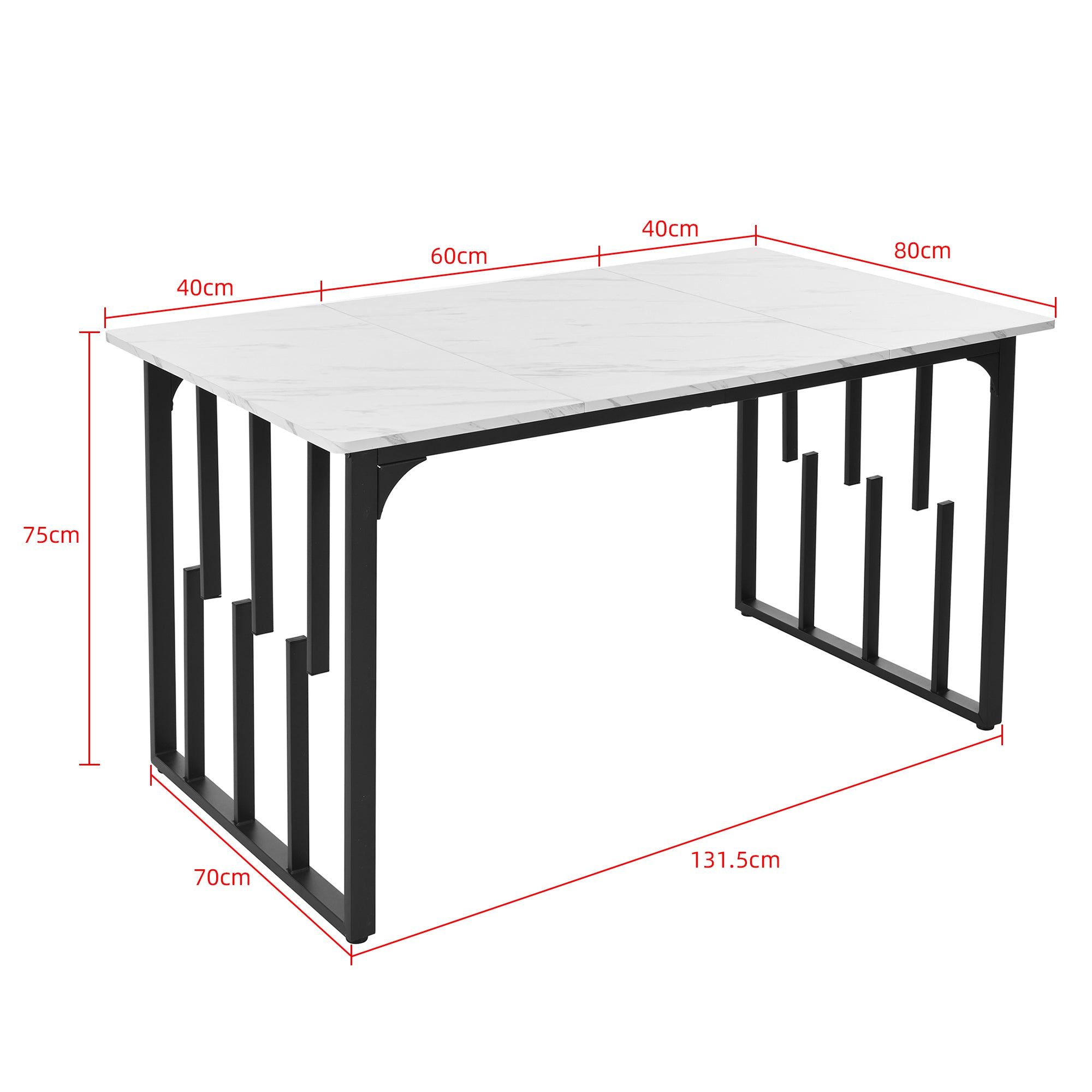140 x 80cm Dining Table,(1-pcs), Kitchen Table, Unique Metal Frame Rectangular Dining Table in Modern Marble Pattern Kitchen Table with Adjustable Feet for Dining Room Living Room, White/Black