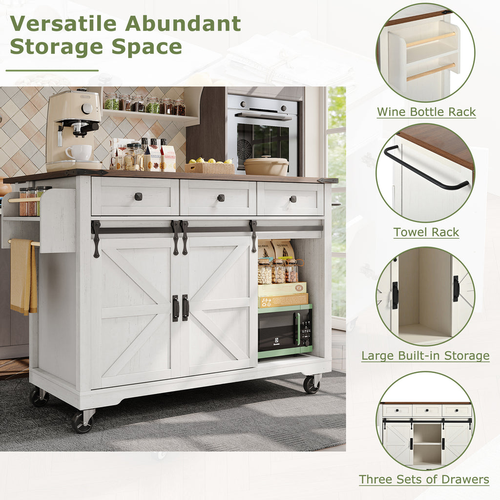 Kitchen island, serving cart with extendable worktop, kitchen cart on wheels, kitchen cabinet with 2 sliding doors and 3 drawers, dining cart with wood grain, kitchen cabinet