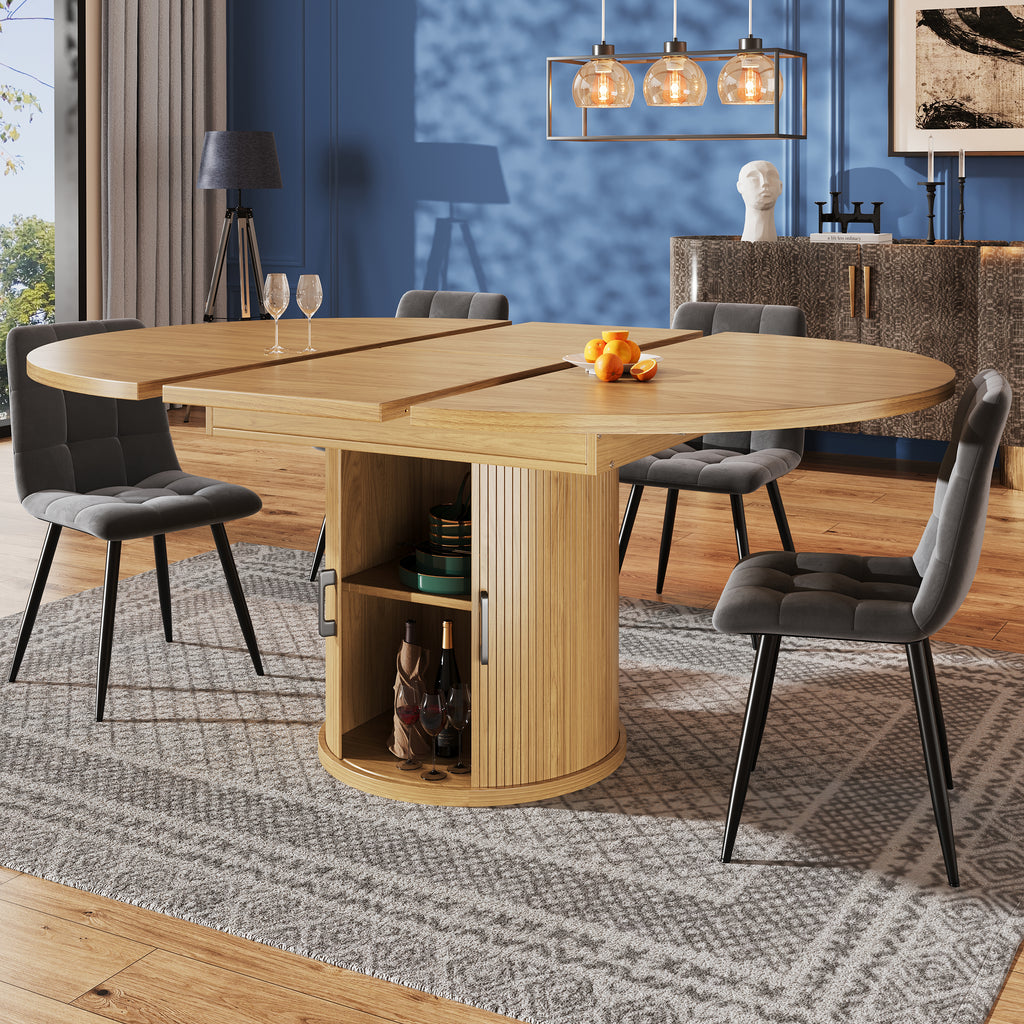 Extendable dining table, dining room table, kitchen table, balcony table, extendable table top Round dining table, extends to oval, 118–158 cm, seats up to 6 people, natural