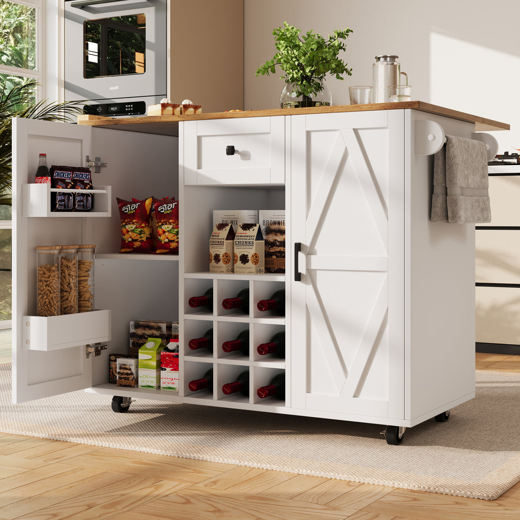 Modern kitchen island, kitchen cabinet, sideboard, serving trolley with wood grain, sideboard, multifunctional dining table with storage space, serving trolley with snack shelves and stretch function
