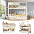 Bunk Beds for Kids with Ladder, Wooden Cabin Bed Hydraulic Storage, Children's House Bed, Twin Sleeper (90+90) x 190 cm, Solid Wood, White