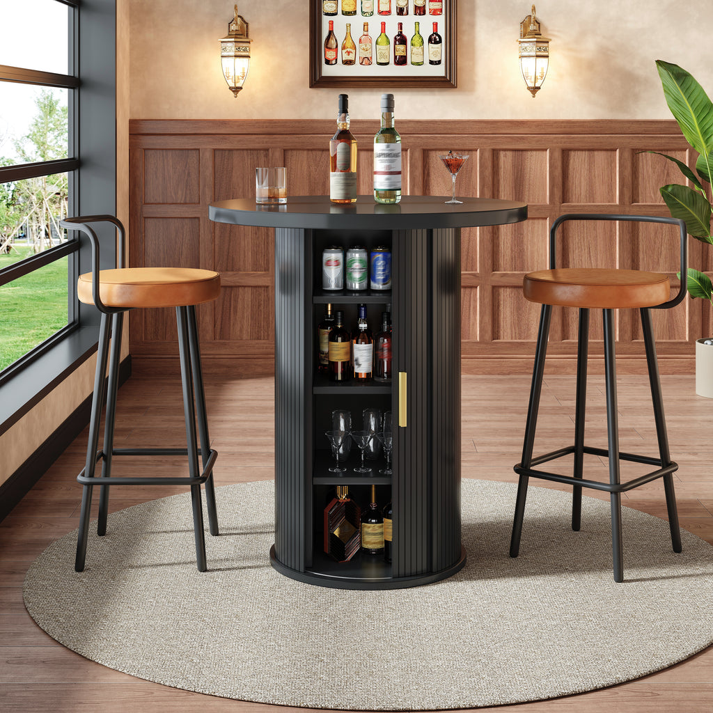Round bar table with storage, 91.6cm high standing table with cabinet, MDF wood look, load capacity up to 75kg, for bar & living room