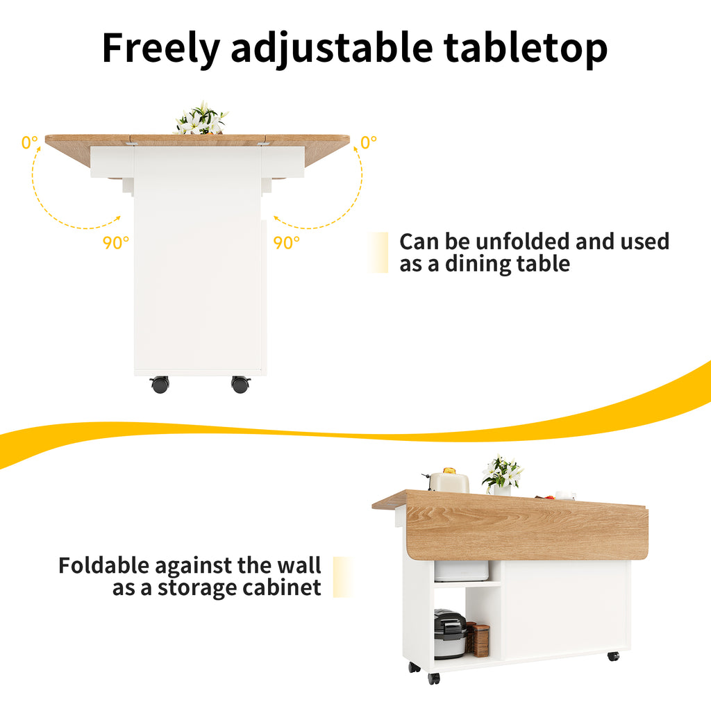 Kitchen island, kitchen cabinet, removable serving trolley, buffet cabinet, dining trolley with wood grain, buffet cabinet, multifunctional dining table with storage space, White