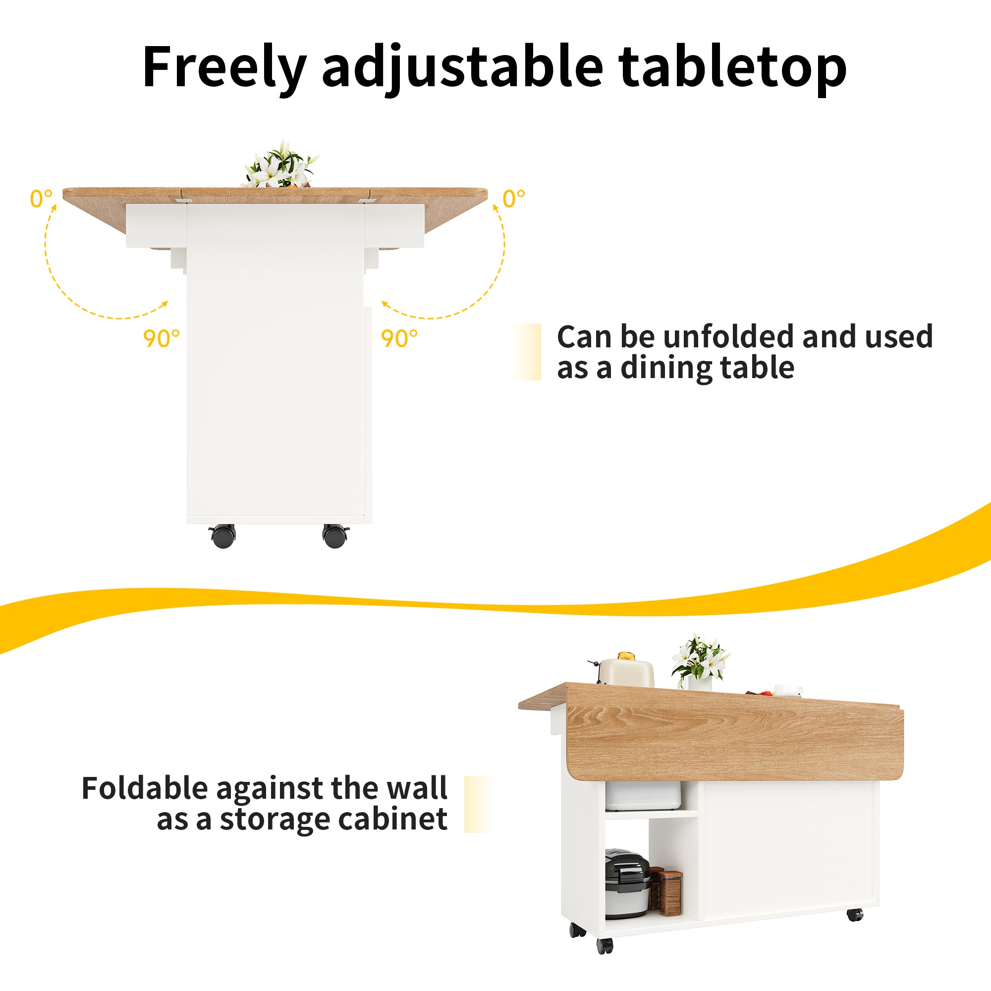 Kitchen island, kitchen cabinet, removable serving trolley, buffet cabinet, dining trolley with wood grain, buffet cabinet, multifunctional dining table with storage space, White