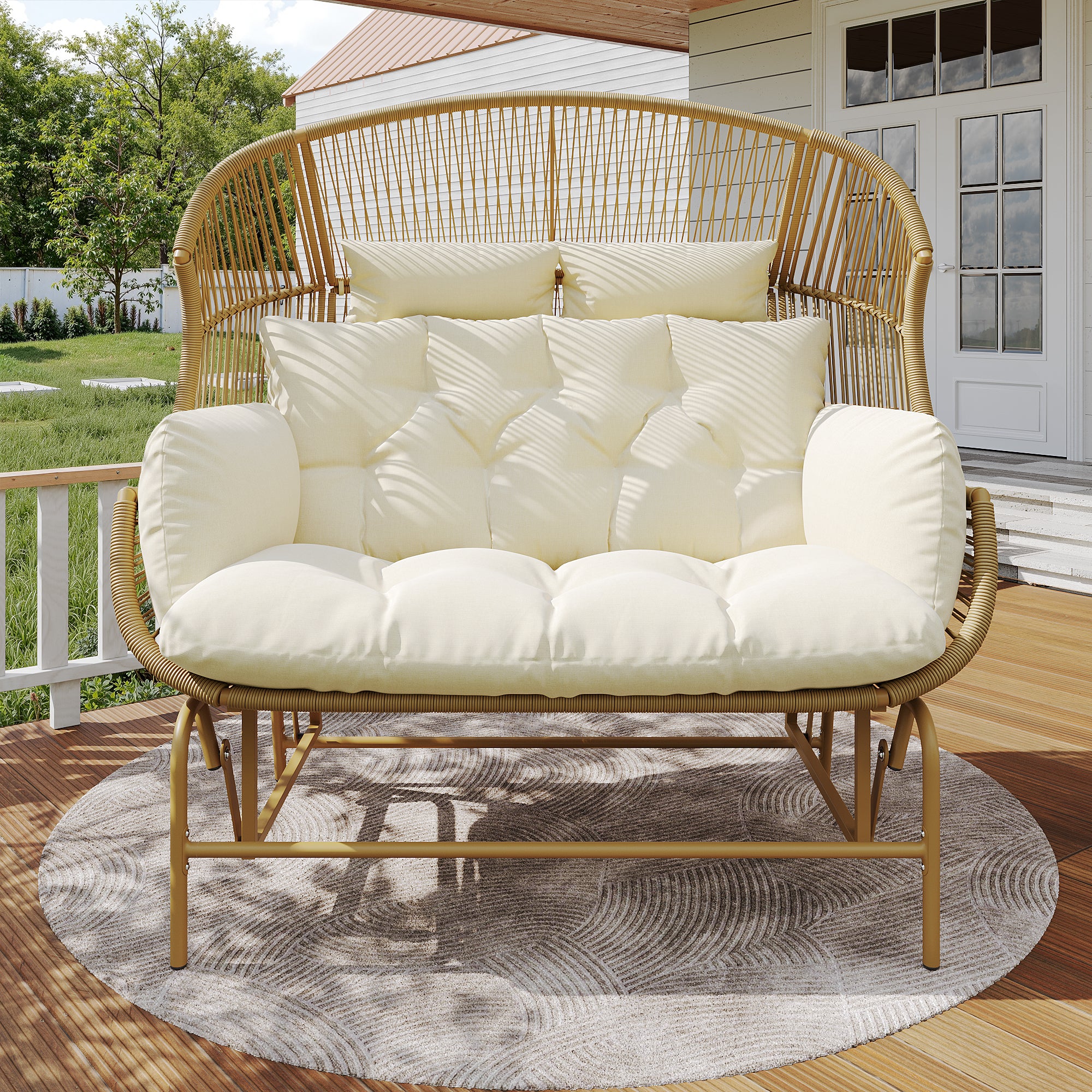 Garden Rocking Chair for Two, Patio Hanging Chair, Outdoor Swing Egg Chair, Rocking Chair, Garden Swing, Porch Swing for the Garden, Balcony, or Terrace, Beige