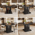 Extendable dining table with storage, multifunctional folding table with wine rack, space-saving kitchen table for small rooms and dining rooms, MDF tabletop, black