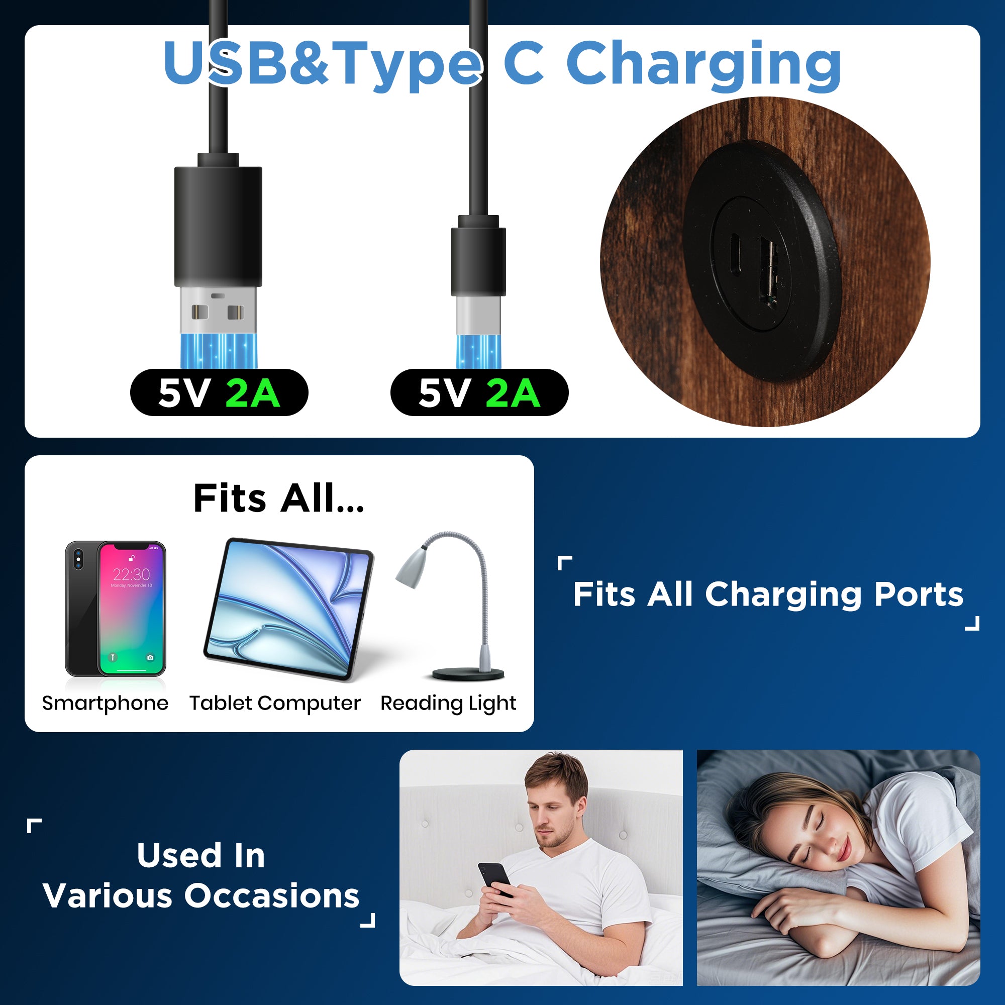 4ft6 Double Bed Frame Upholstered Bed 135 x 190 cm with Wireless Charging (USB Type-C), Hydraulic Bed with Large Storage Space, Linen Fabric, Natural (No Mattress)