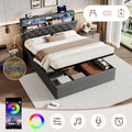 5ft King Upholstered Hydraulic Bed with Concealed Headboard Storage, Button Tufted Headboard with RGB LED Lighting and Charging Station, USB and Type - C Ports, Linen, Grey (No Mattress)