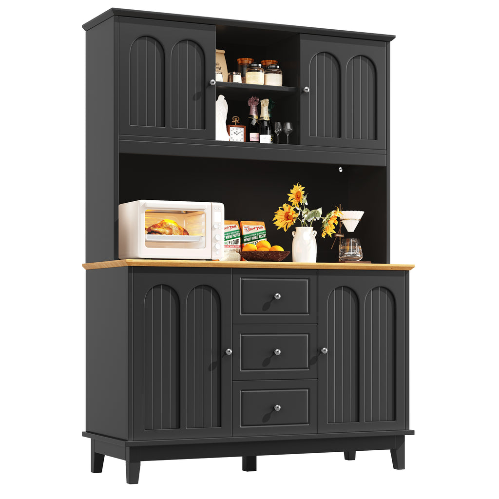 Snack cabinet, kitchen cabinet (120 x 40 x 180 cm), tall kitchen dining cabinet, sideboard, kitchen cabinet with three drawers and LED lighting, suitable for kitchen, living room, dining room, black