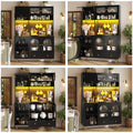 Tall Kitchen Cabinet with LED Lights & USB Ports, Modern Sideboard Storage Cabinet with Power Outlets, Perforated Wall, Drawer & Glass Shelves, for Kitchen & Living Room, 120x40x176 cm, Black