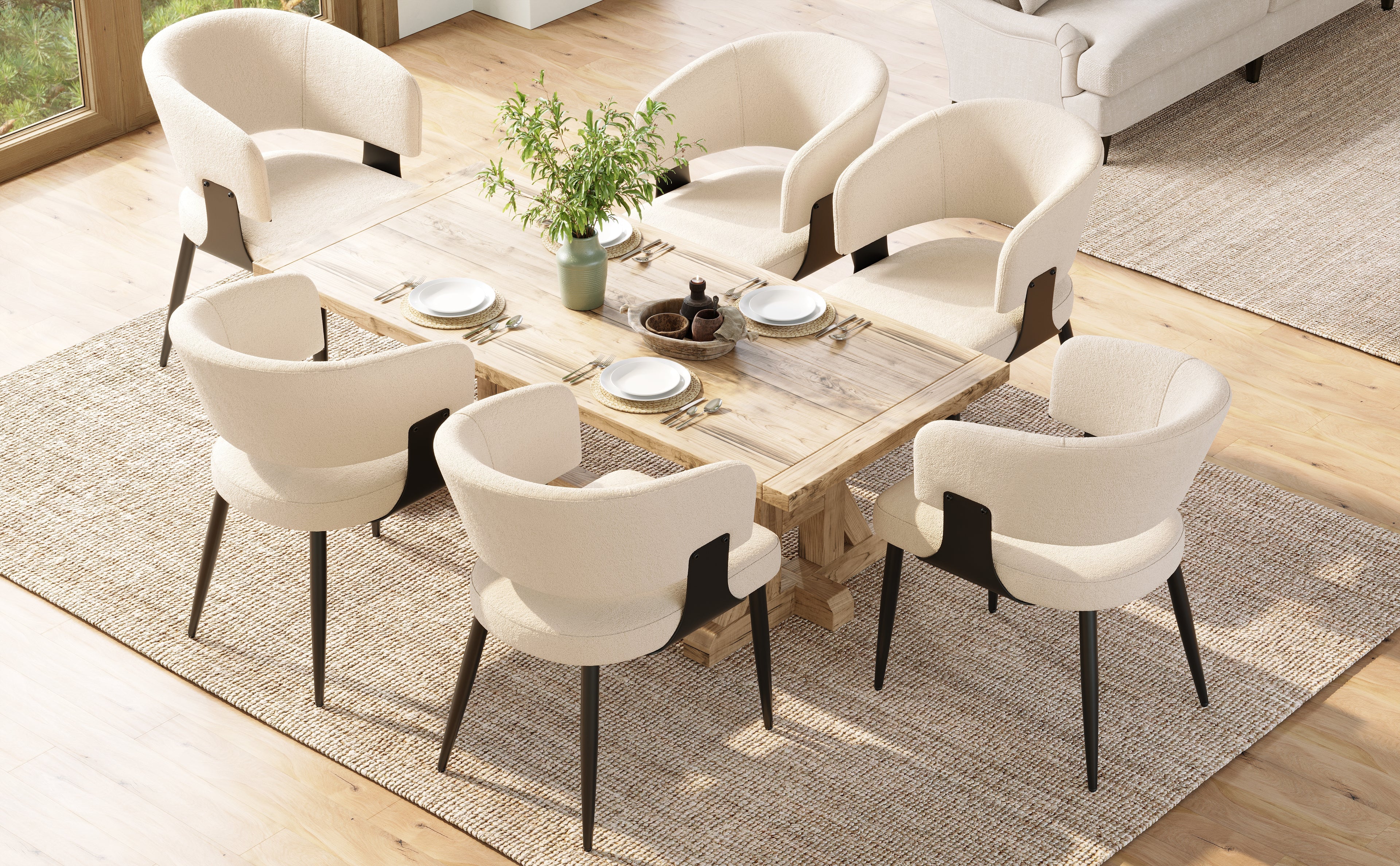 Modern Dining Chairs set of 6,Dining Room Chairs with Metal Legs – Upholstered Fabric Dining Room Chairs with Curved Backrest, Soft Cushion Seat, and Sturdy Metal Frame