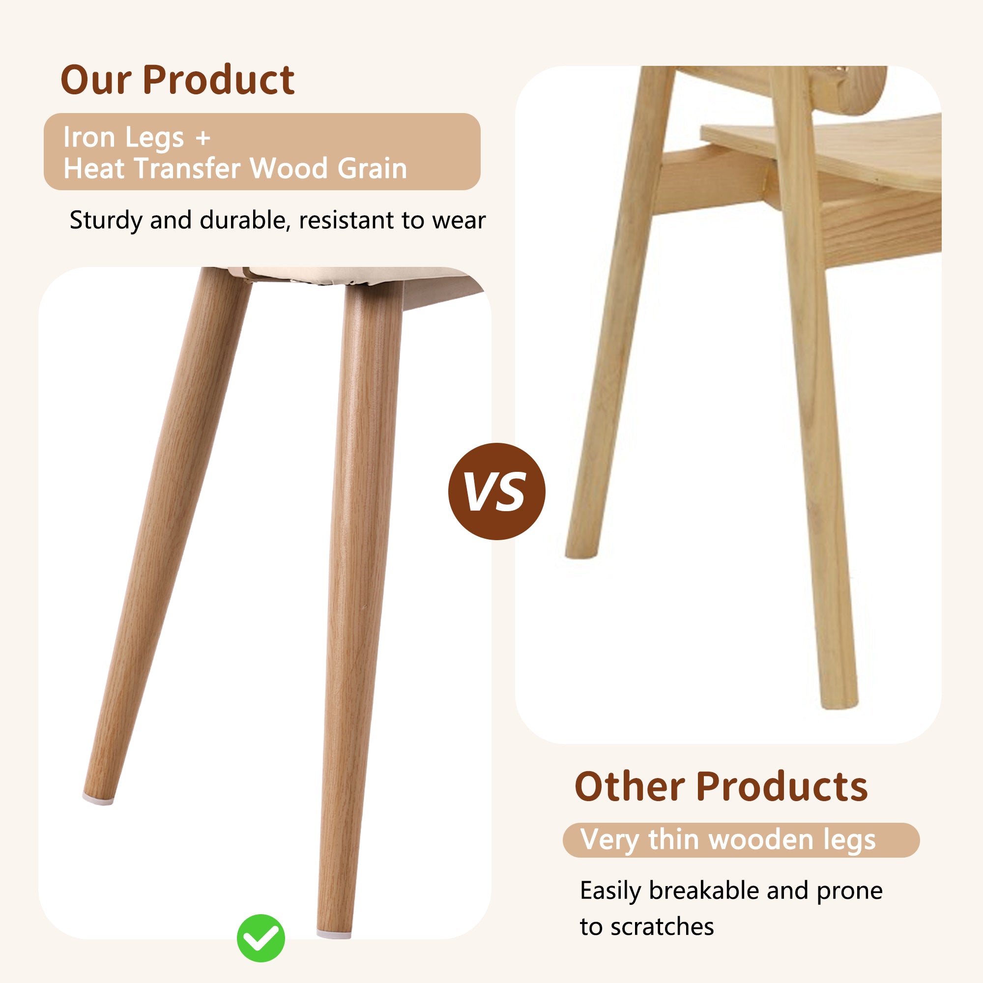 Modern Dining Chairs (6 pcs) with Rattan Backrest & PU Leather Seat, Breathable and Comfortable Dining Chairs for Restaurant, Living Room, Café , Contemporary Simple Style, Beige