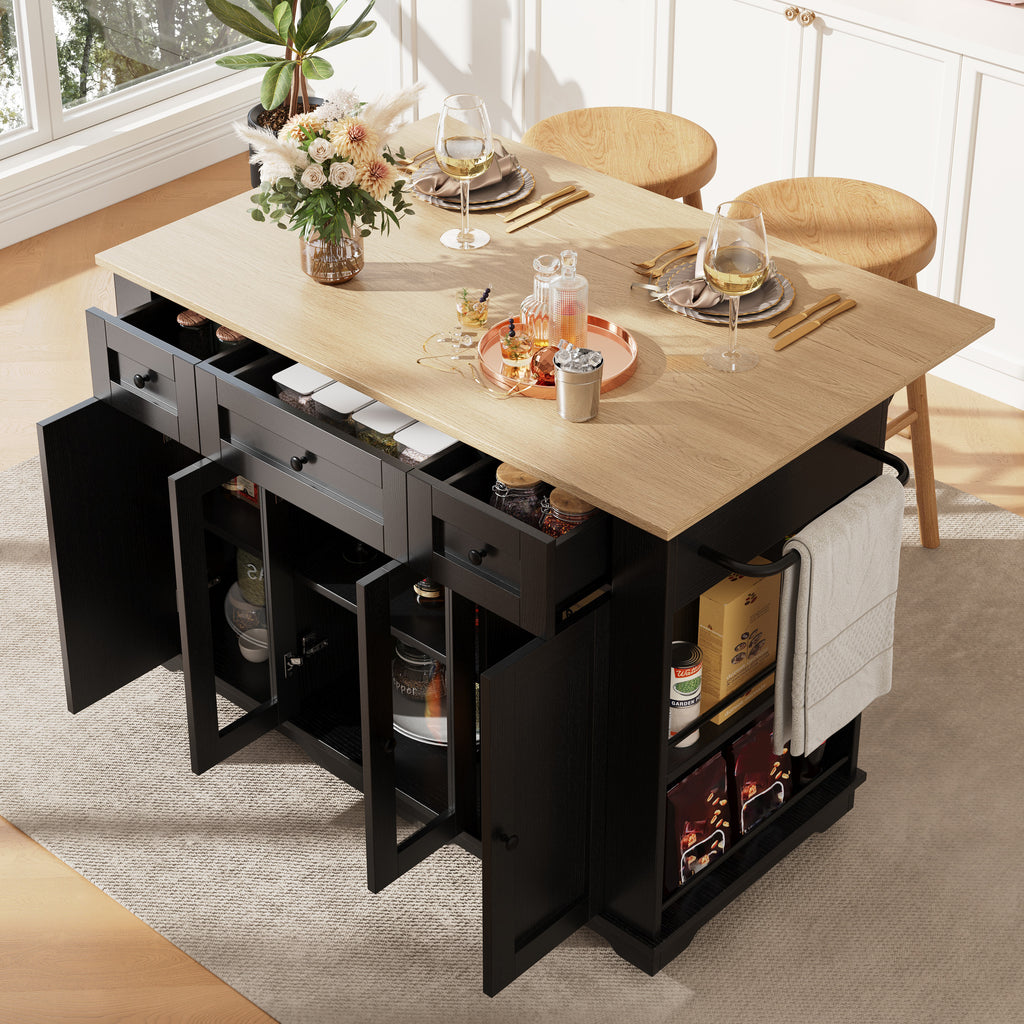 Kitchen island, (151.5x60x91.7cm)removable partitions, kitchen cabinet, dining trolley with worktop, sideboard, dining trolley with wood grain finish, sideboard, tempered glass cabinet, white/black