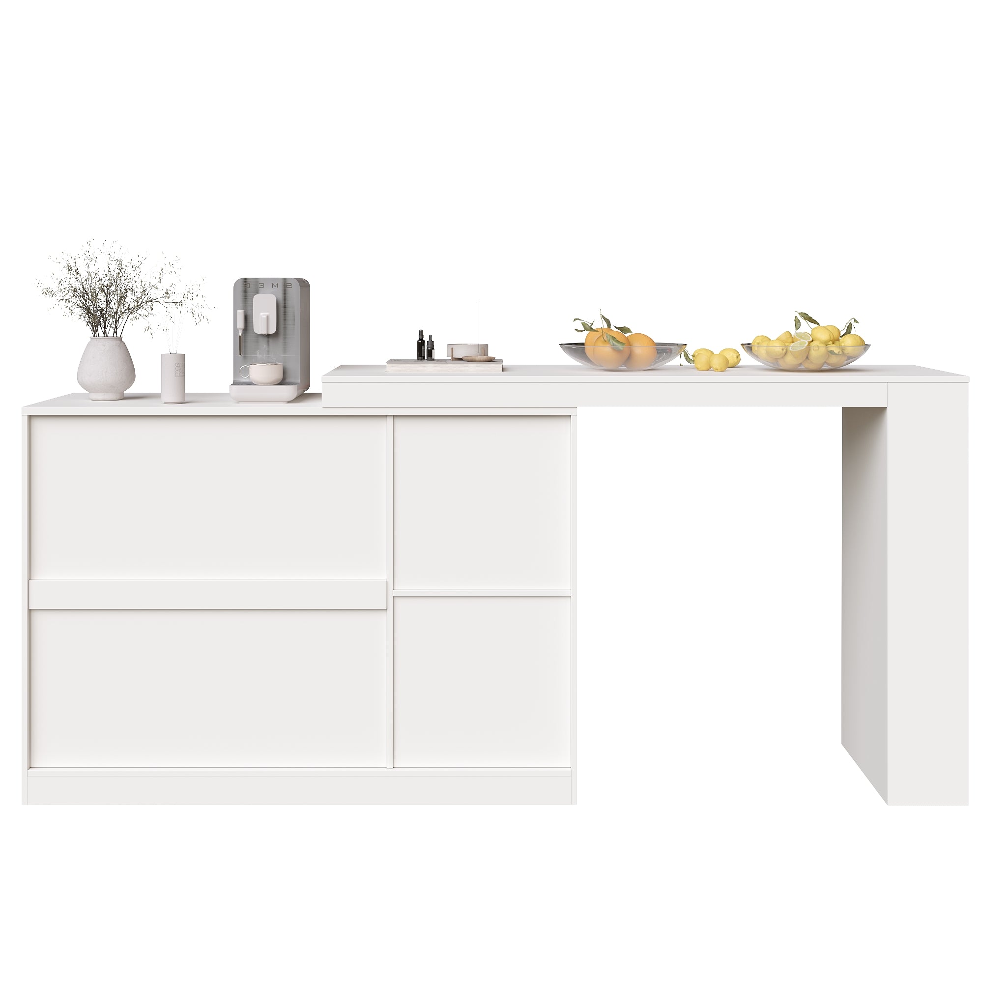 360° rotating bar table (main body 120 x 40 x 97 cm), modern and simple white rotating dining and bar cabinet, multifunctional storage cabinet with glass door
