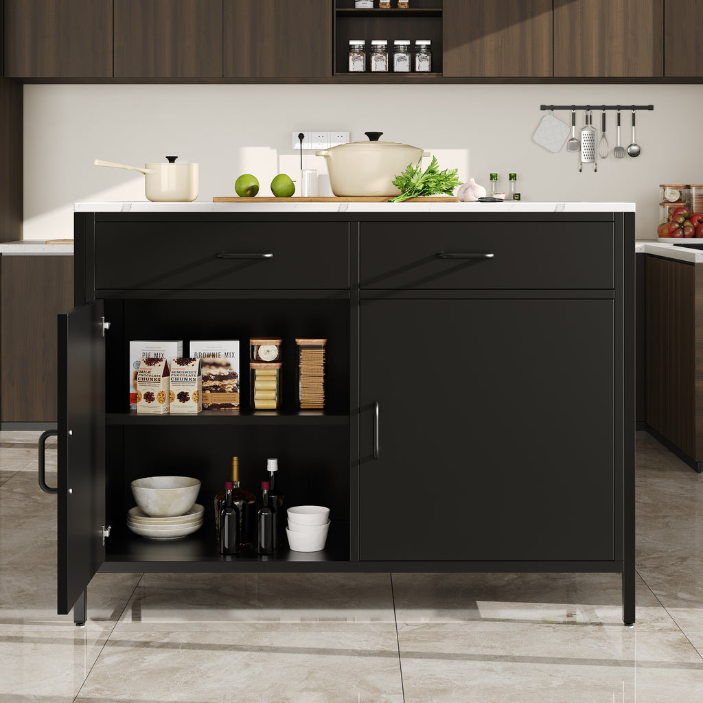 Standing Desk, Kitchen Countertop, Simple and Modern, Coffee Bar Table, Suitable for Living Room, Dining Room, Marble Pattern Tabletop, Adjustable Feet, Black