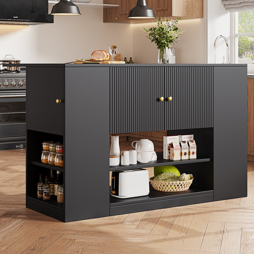 Modern kitchen island, sideboard, kitchen cabinet with drawers and shelves, sideboard for kitchen & dining room, black
