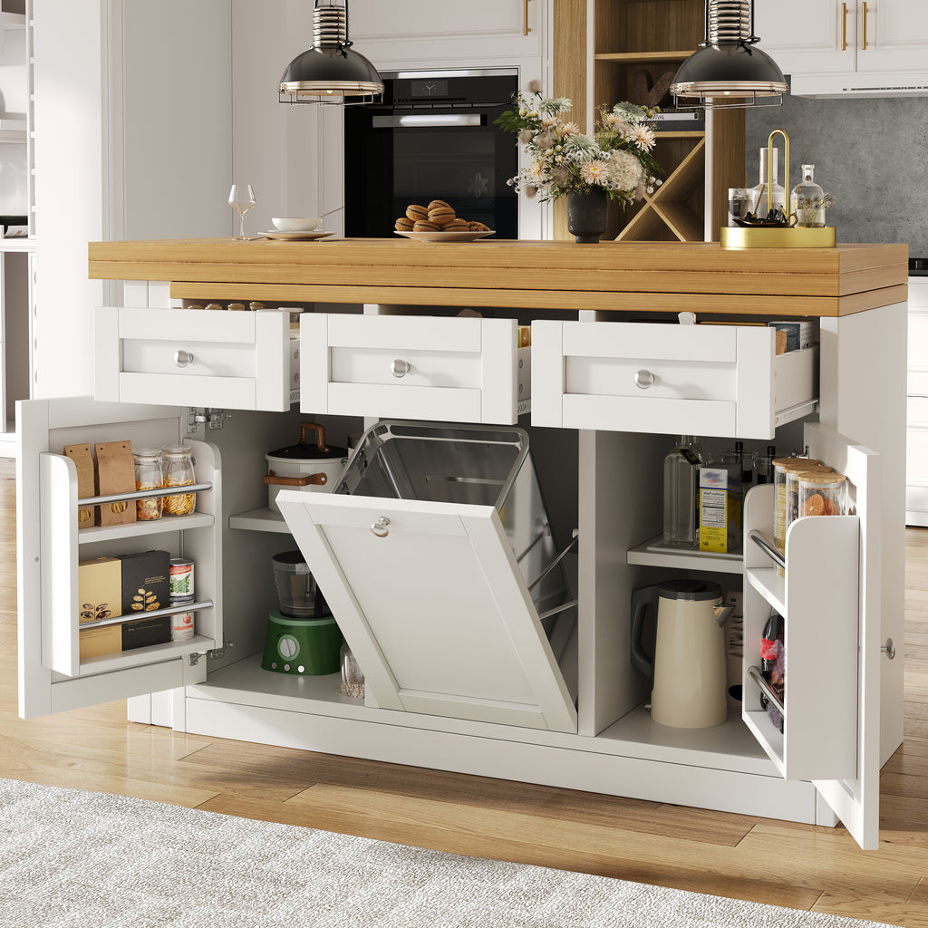 Extendable bar table with storage space, fold-out dining table with drawer and snack tray, pull-out bin holder (bin not included), space-saving design for small flats, kitchens, balconies,
White