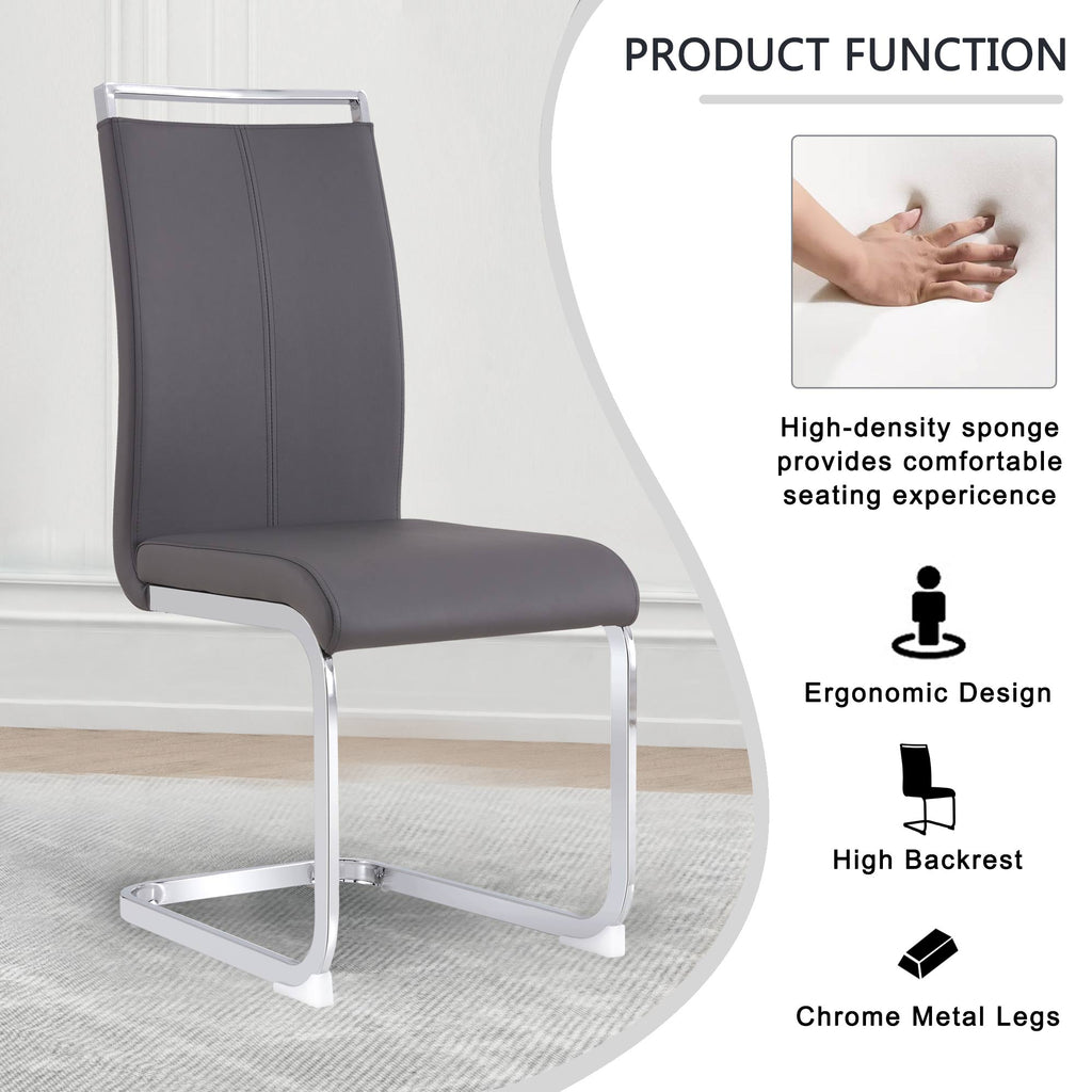 Cantilever chair, chrome-plated metal frame, can hold up to 120 kg, softly padded with imitation leather cover, gray (set, 4 pieces)