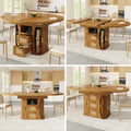Extendable dining table with storage, 118–158cm table with rattan drawers, MDF wood look, black / natural wood / brown