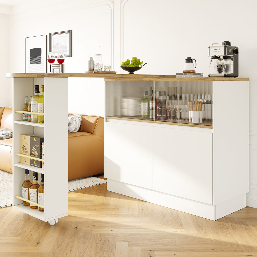 360° swivelling high table (main body 90 x 45 x 100 cm), white multifunctional swivelling sideboard with storage compartment, sliding glass door, suitable for kitchen/dining room