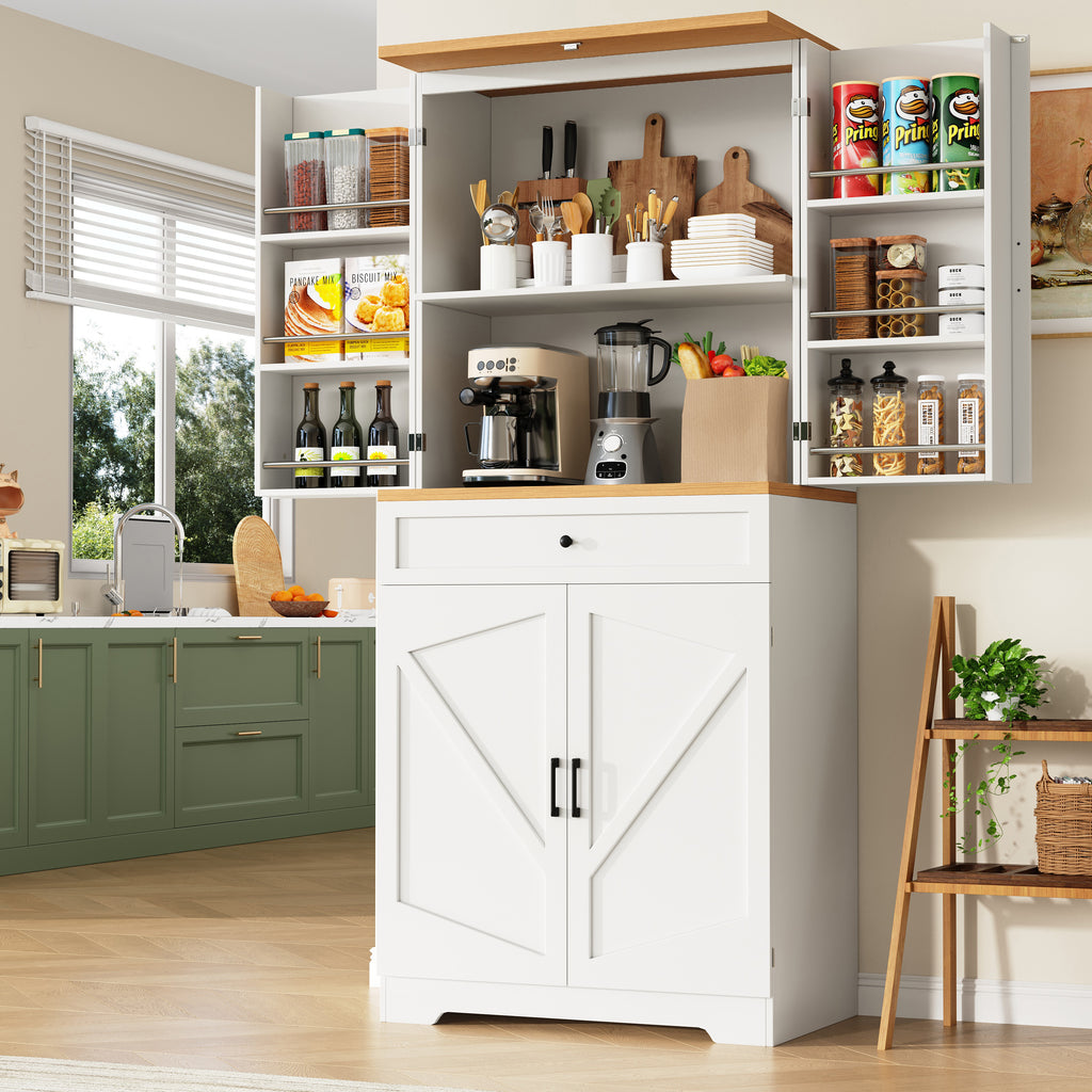Snack cabinet, kitchen cabinet (80 x 40 x 180 cm), tall kitchen sideboard, storage sideboard, kitchen sideboard with door frame, white, suitable for living room, kitchen, dining room