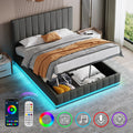 Ottoman King Bed with LED Lighting, PU Leather Upholstered Bed with Hydraulic Storage, 5ft King Bed Frame with Adjustable Channel Tufted Headboard, No Box Spring Needed, Grey (No Mattress)