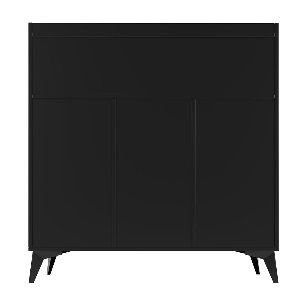 Sideboard (120 x 39.8 x 118.5 cm), modern and sleek black sideboard, large storage space, with glass door and golden handle, multifunctional furniture, suitable for dining room or living room