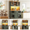 Kitchen cabinets (120 x 45 x 188 cm), tall kitchen cabinets, sideboards, kitchen cabinets with glass doors and LED lighting, side cabinet with wine rack, adjustable shelves, green