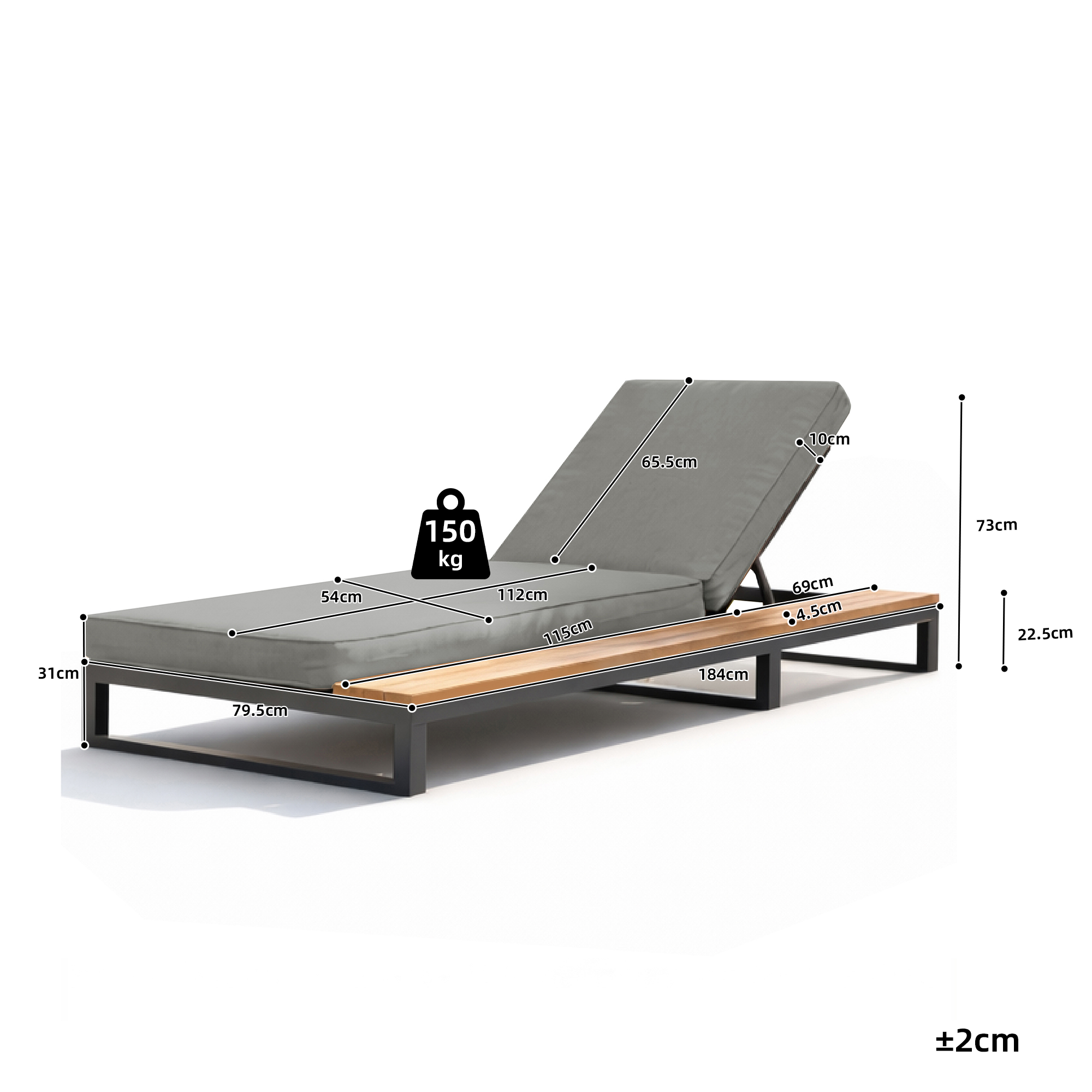 Outdoor Patio Daybed, Outdoor Lounger, Multifunctional Waterproof Sofa Bed, Sun Lounger for Patio, Adjustable Backrest Angle, Gray, right side