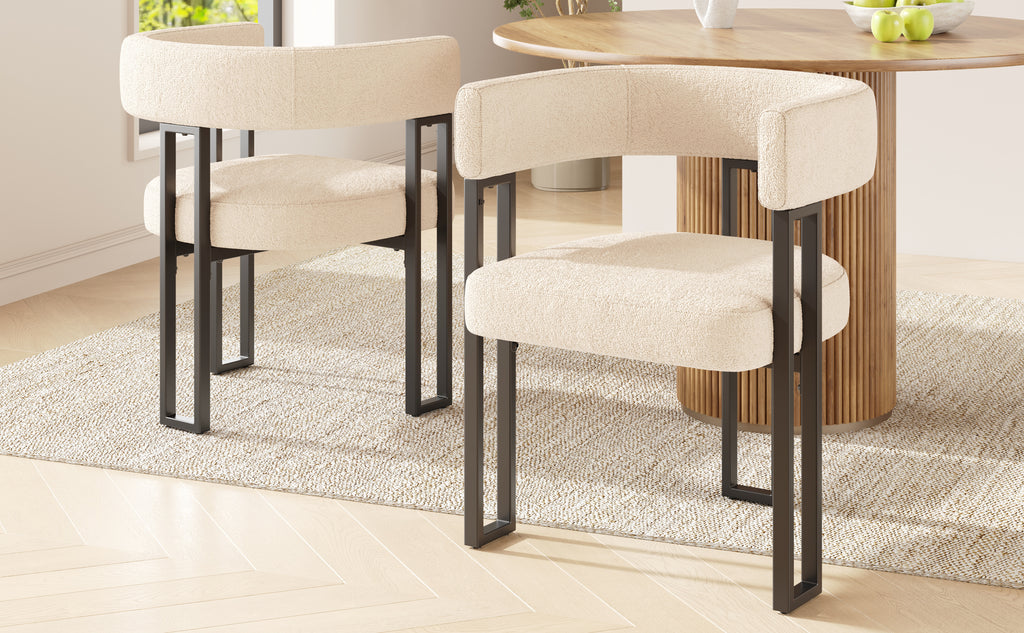 High-quality fabric (2-piece set) dining chairs, dressing chairs, ergonomic chairs, lightweight luxury chairs with curved backrest, beige