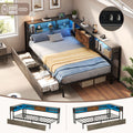 3ft Single Metal and Wood Bed with RGB LED Lights & Charging Station (USB & Type-C), Built-in Shelves and Bedside Storage, Two Storage Drawers, Two Assembly Methods, Grey, Rustic Brown (No Mattress)