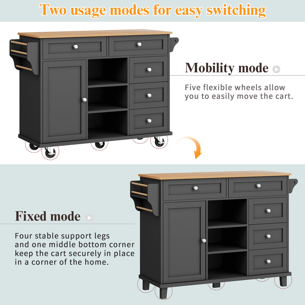 Dining trolley (134 x 46 x 92 cm), modern and simple black dining trolley, drawer-storage cabinet combination, mobile and fixed dual-use design, suitable for home kitchens, black