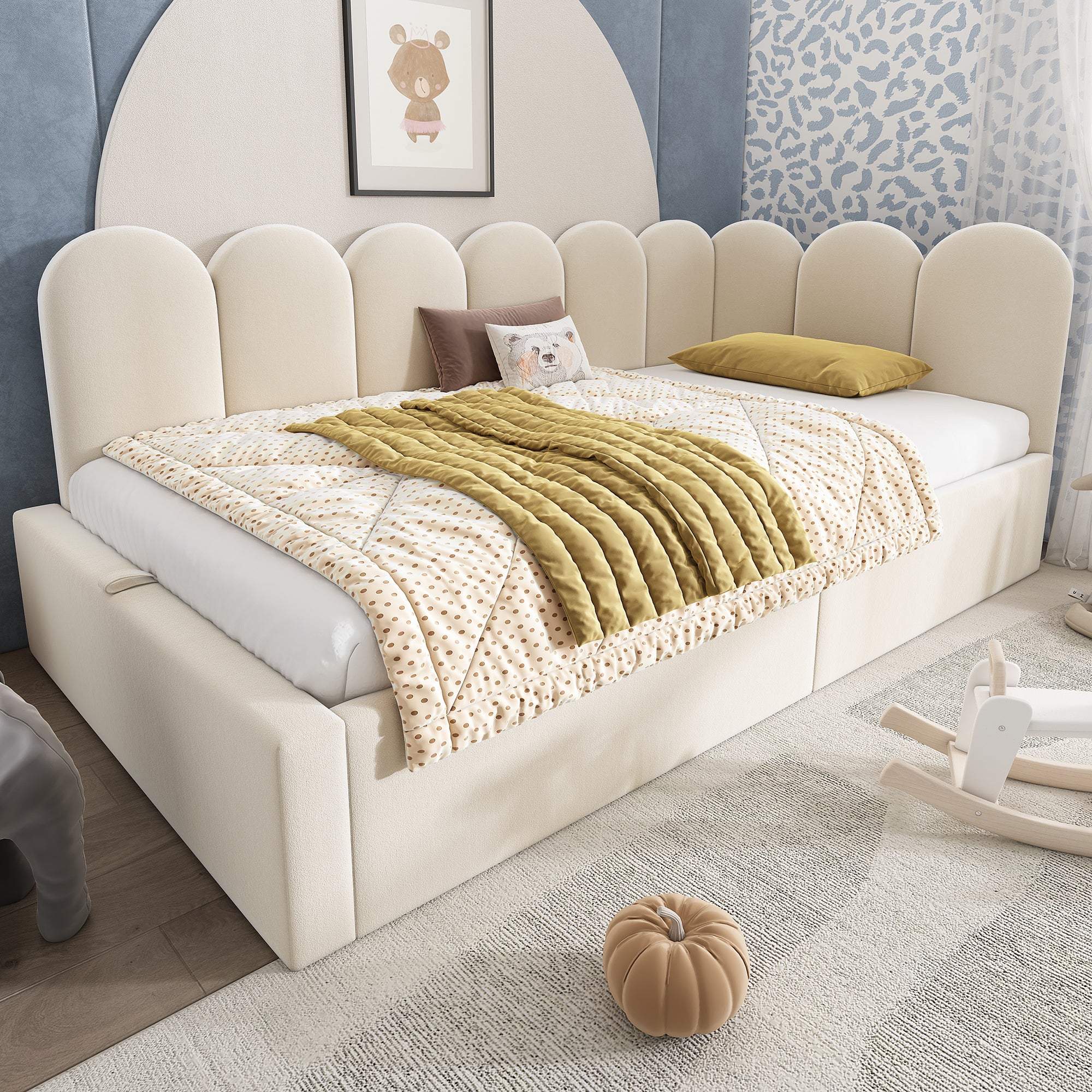 Upholstered Bed Daybed with Storage, 3FT Single Sofa Bed 90 x 190 cm, Daybed with Hydraulic Storage, Bed Frame with Metal Slatted Frame, Velvet, Beige (No Mattress)