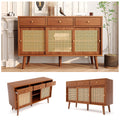 Modern sideboard 120*40*78cm, rattan door design, with 3 drawers and storage compartments, retro wooden sideboard, suitable for dining room and living room