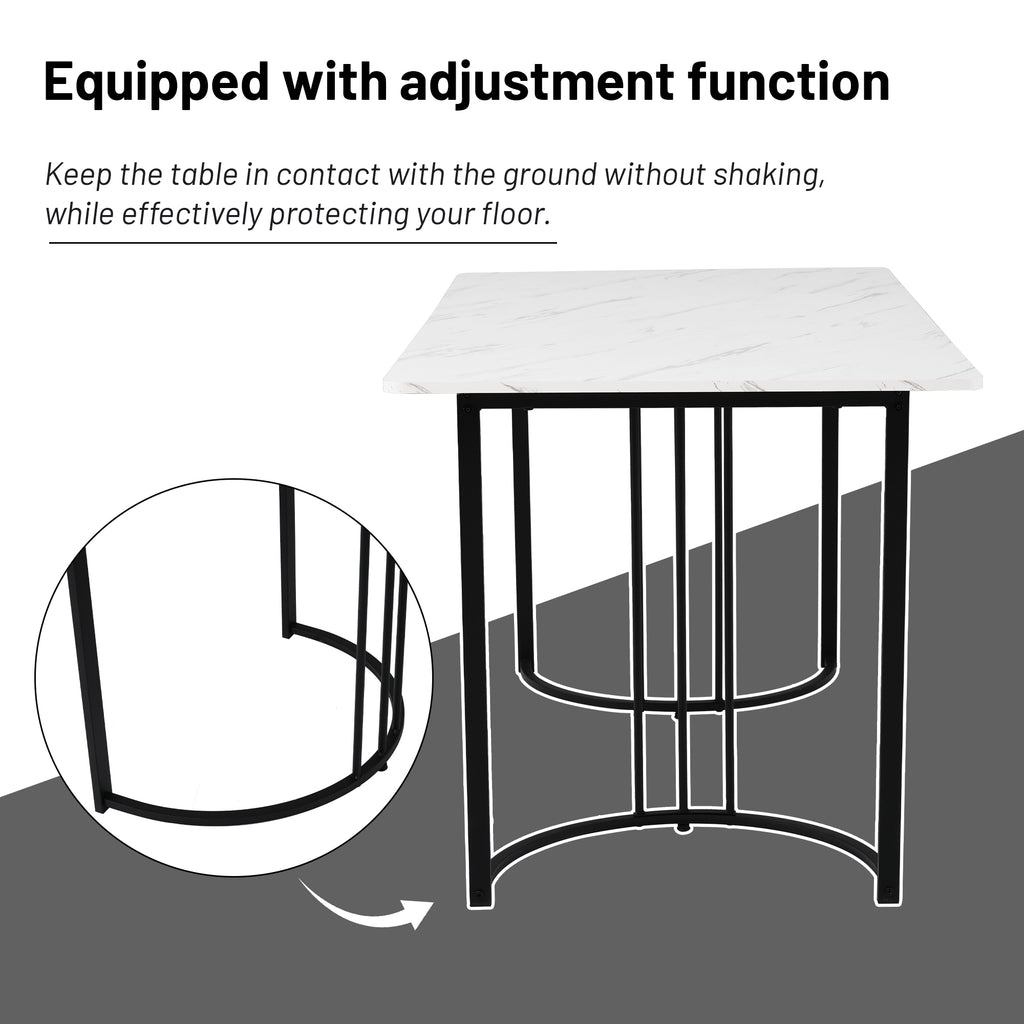 140 x 80cm Dining Table,(1-pcs), Modern Kitchen Table, Metal Frame Rectangular Dining Table in Modern Marble Pattern Kitchen Table with Adjustable Feet for Dining Room Living Room, White/Black
