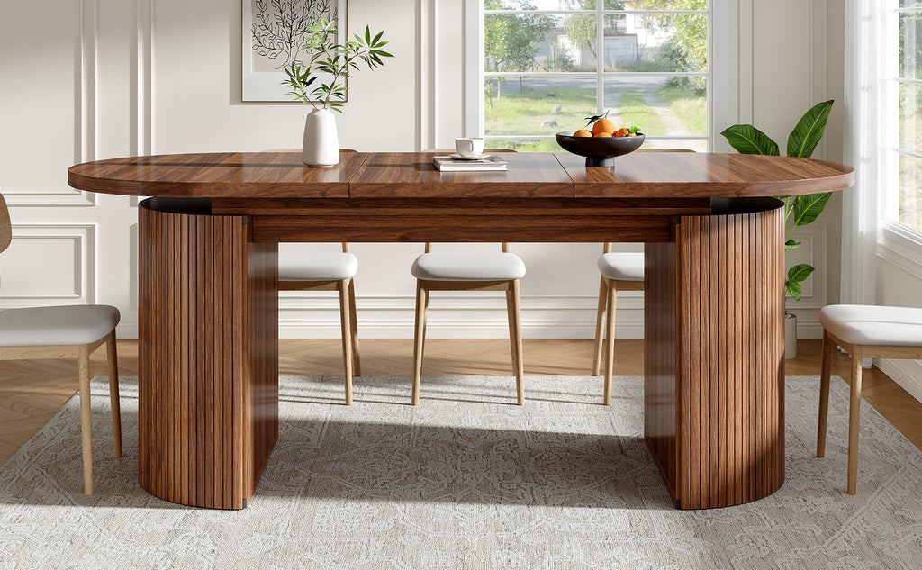 Extendable dining table with hidden storage compartment, thickened tabletop for high stability, flexibly adaptable for small spaces, kitchen, study and living room, dark brown