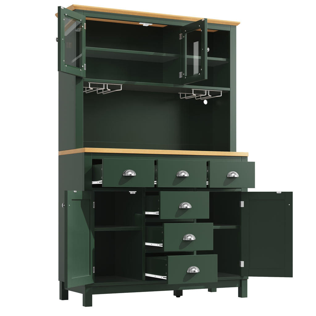 Sideboard / Storage Cabinet / Kitchen Cabinet / Buffet Cabinet, 104x40x180cm, Farmhouse Style, 5 Doors, with LED Light Strip & Drink Holders, Green/White