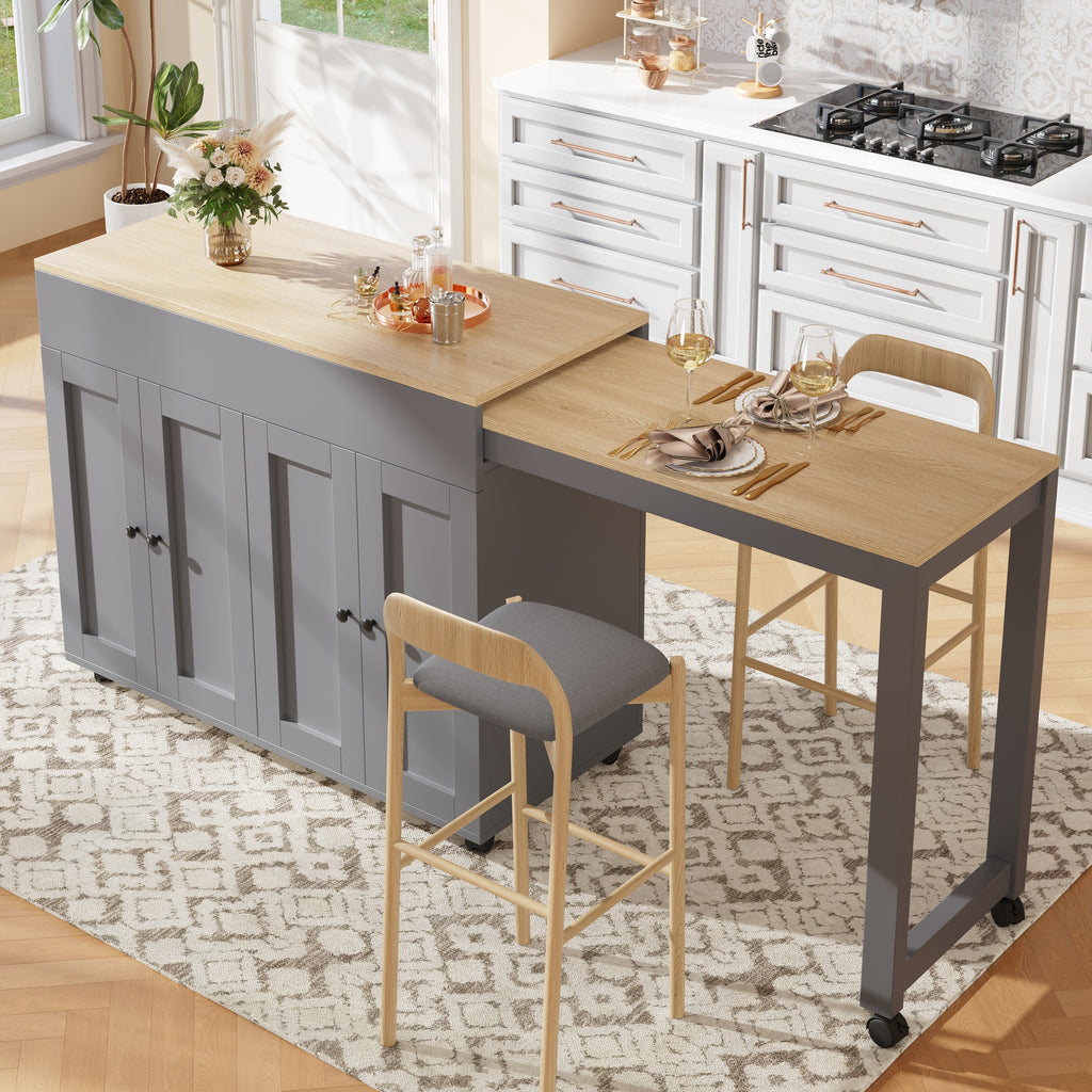 Modern Extendable Bar Table (118-180×50×94cm), Extendable Dining Table with Storage, with Six Shelves, Standing Table Bistro Table, for Dining Room, Use as Living Room Room Divider, White/Gray