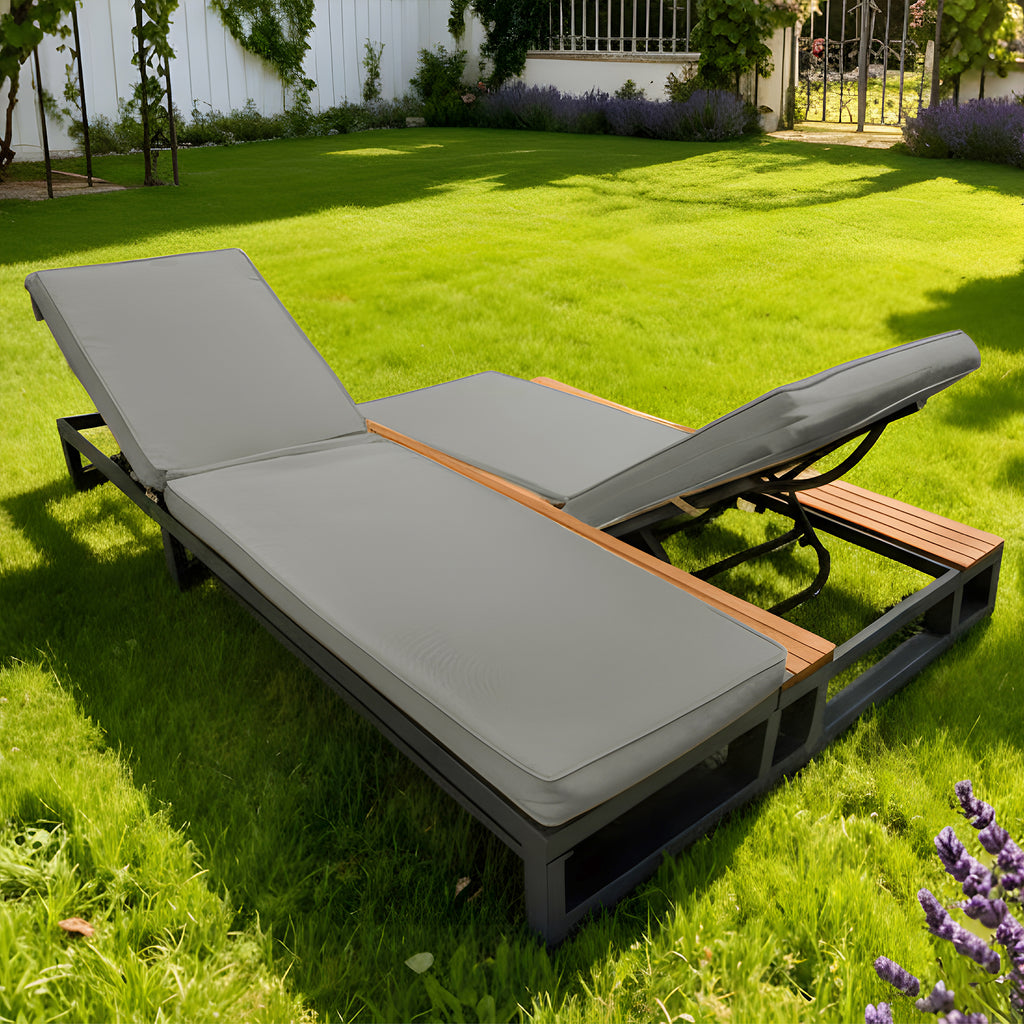 Outdoor Patio Daybed, Outdoor Lounger, Multifunctional Waterproof Sofa Bed, Sun Lounger for Patio, Adjustable Backrest Angle, Gray, Double Lounge Bed