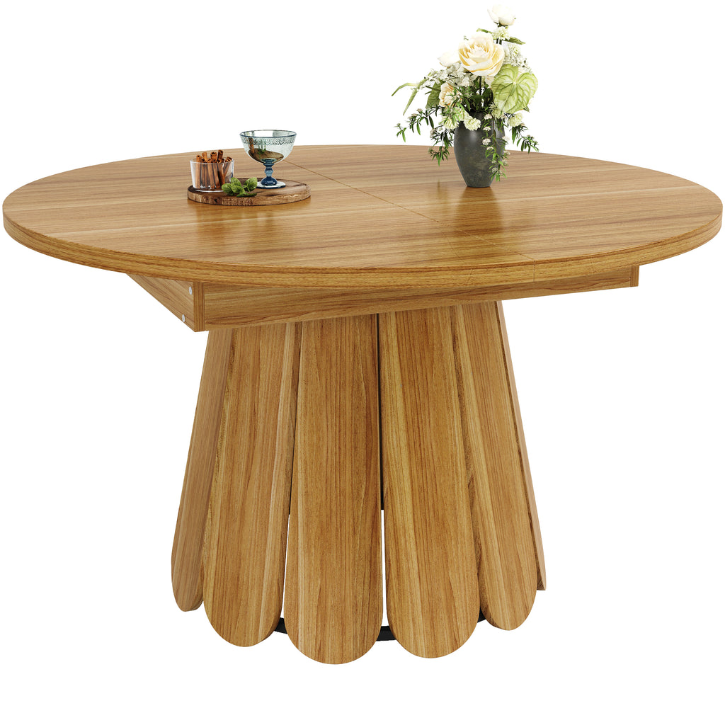 Extendable dining table, dining room table, kitchen table, balcony table, wooden dining table Round dining table, extends to oval, 118–158 cm, seats up to 6 people, wood