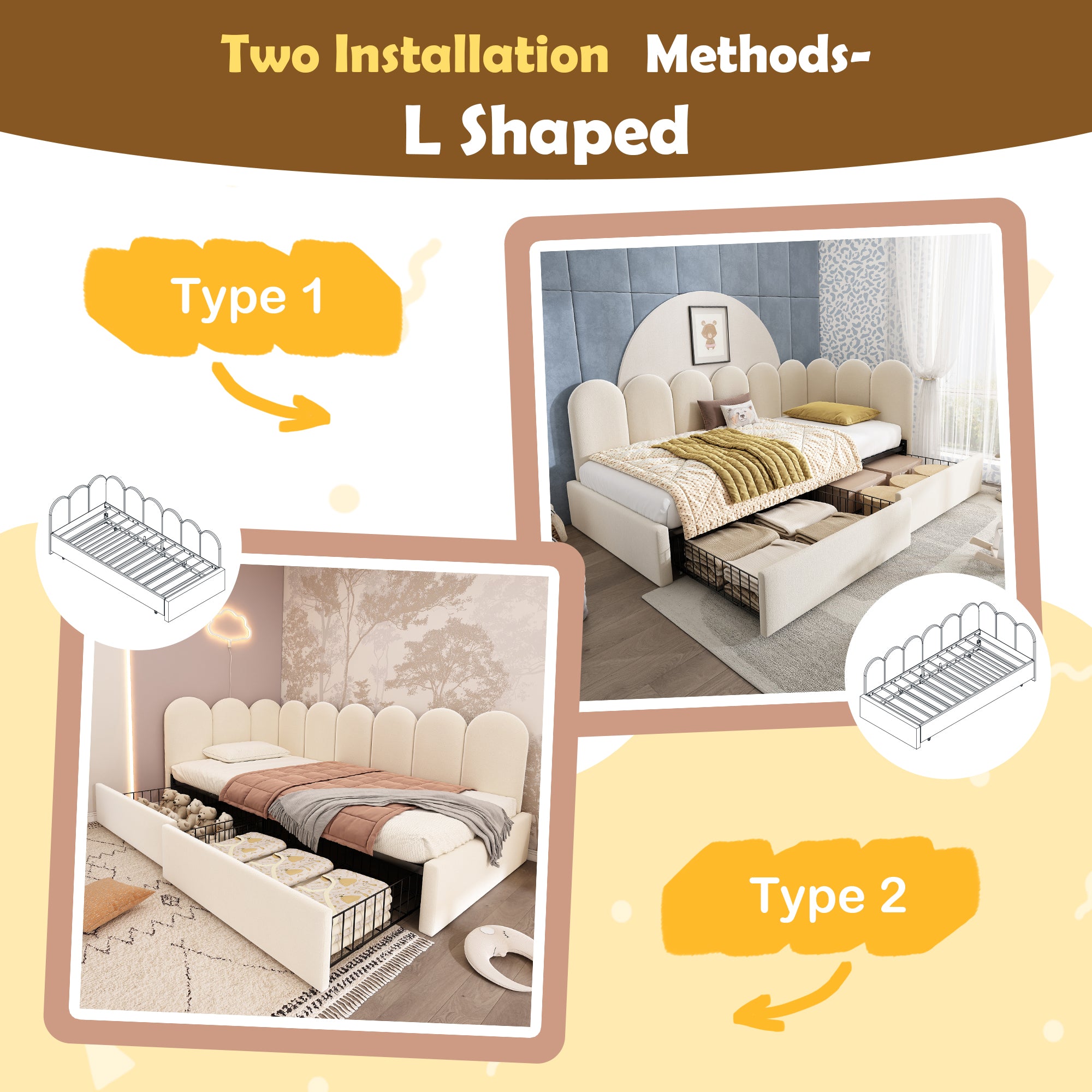 Upholstered Bed for Kids Daybed with Drawer Storage, 3FT Single Sofa Bed 90 x 190 cm, Sofa Bed for Adults and Children, Bed Frame with Slatted Frame, Velvet, Beige (No Mattress)