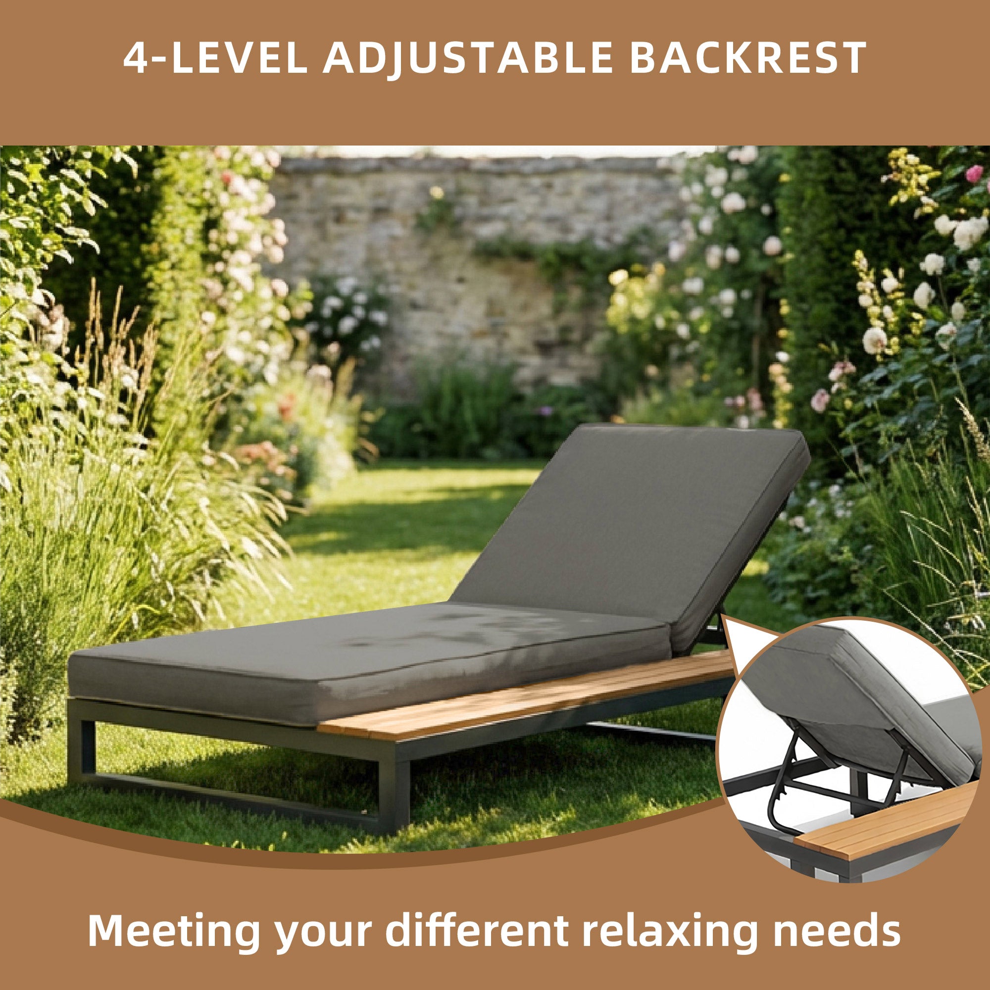 Outdoor Patio Daybed, Outdoor Lounger, Multifunctional Waterproof Sofa Bed, Sun Lounger for Patio, Adjustable Backrest Angle, Gray, Left Side