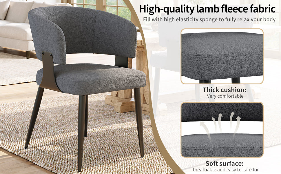 Modern Dining Chairs set of 2,Dining Room Chairs with Metal Legs – Upholstered Fabric Dining Room Chairs with Curved Backrest, Soft Cushion Seat and Sturdy Metal Frame