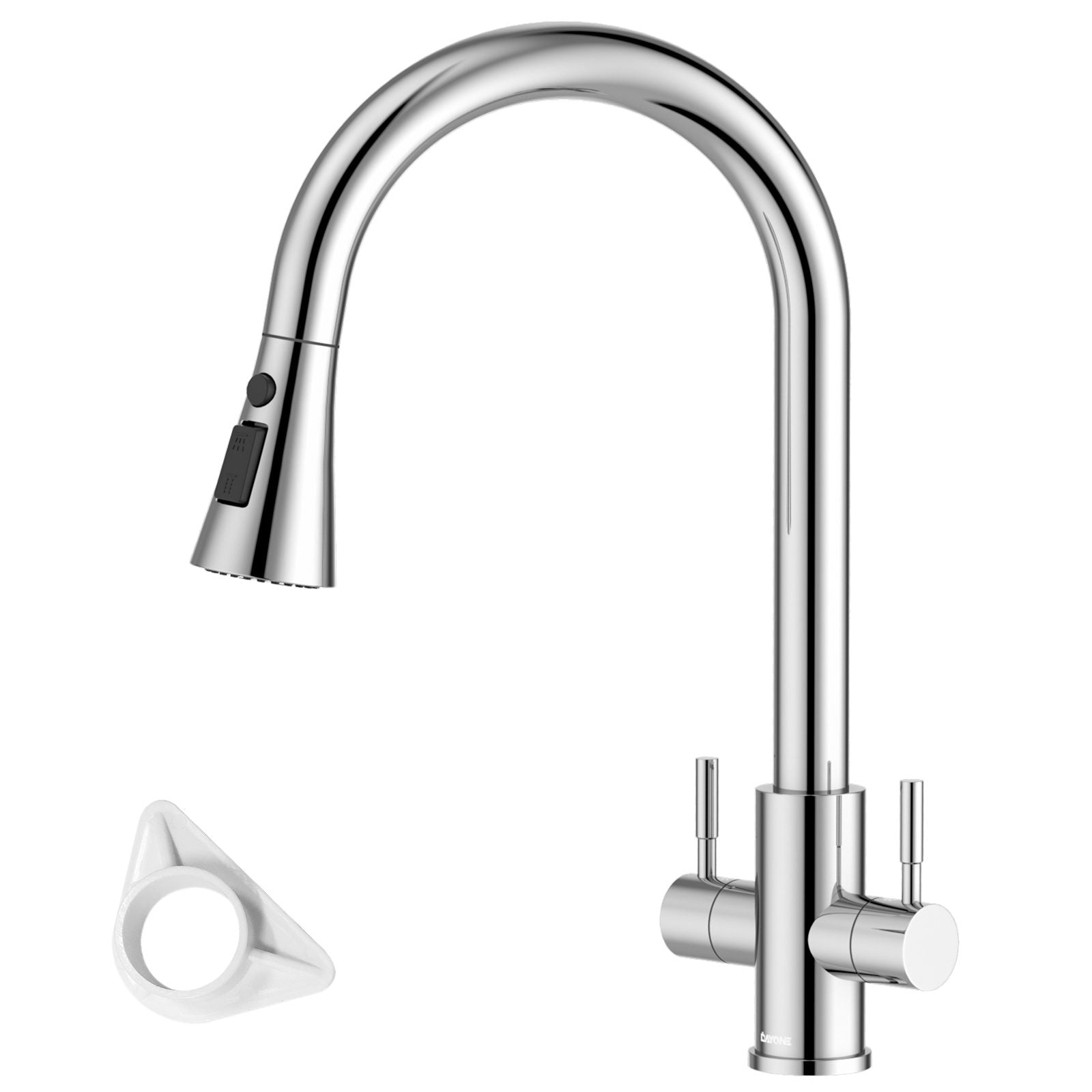 DAYONE Chrome Dual Lever Pull-Out Kitchen Tap