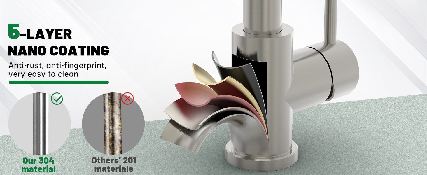 DAYONE Brushed Nickel Spring Pull-Down Kitchen Tap