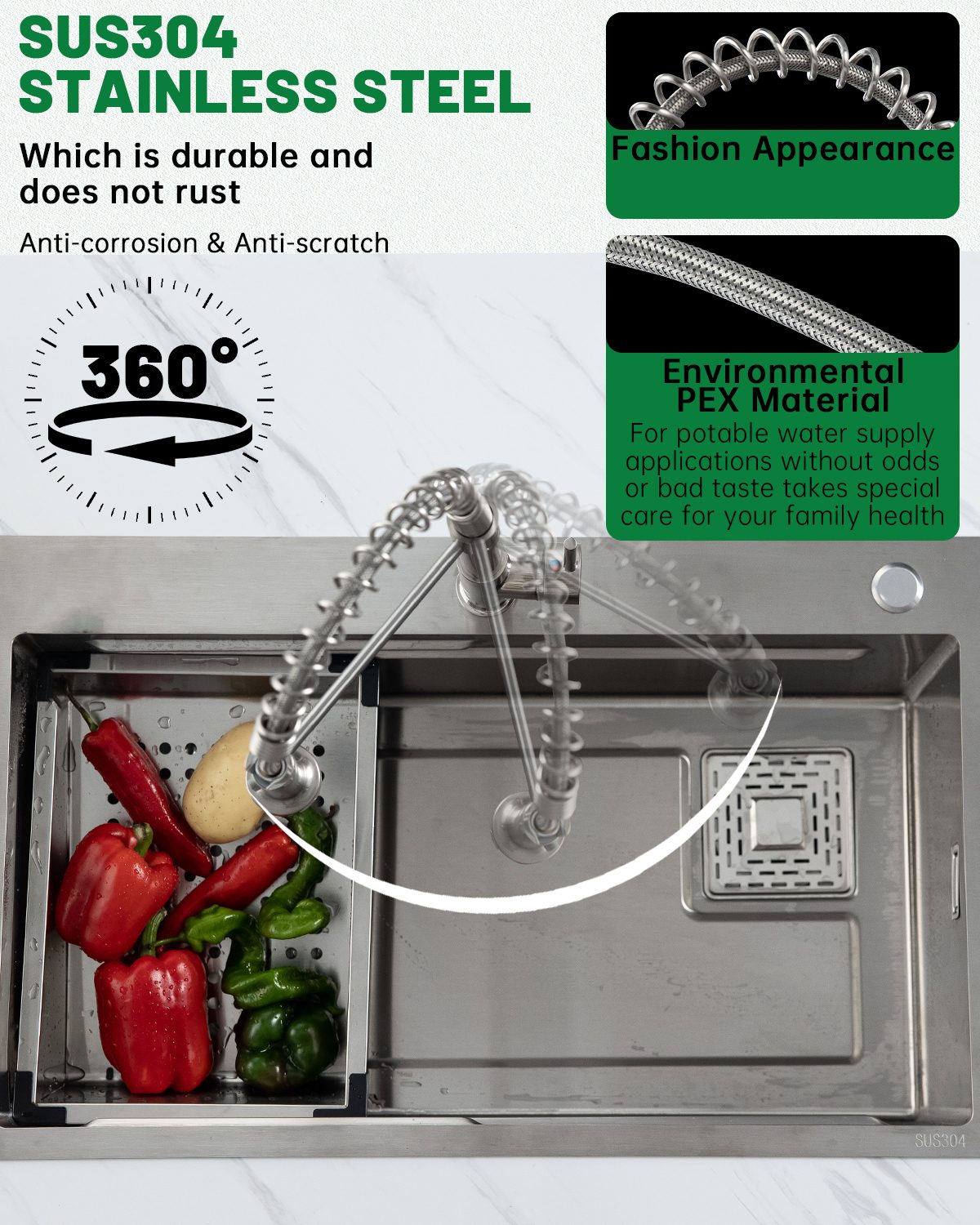 DAYONE Brushed Nickel Spring Pull-Down Kitchen Tap