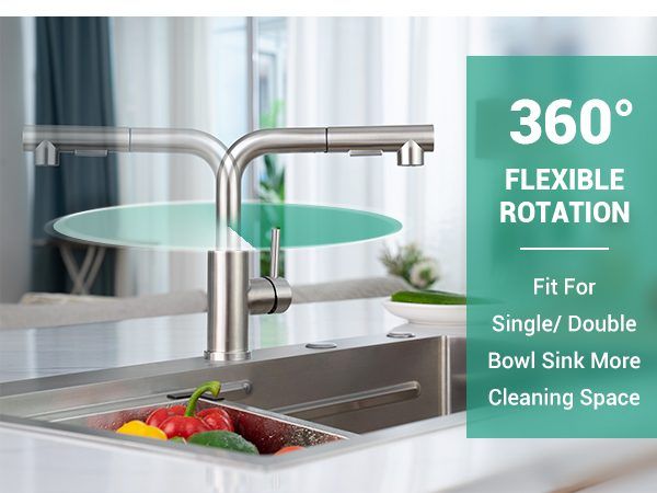 DAYONE Brushed Steel Pull-Out Kitchen Mixer Tap